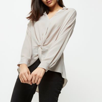 Cream knot front blouse